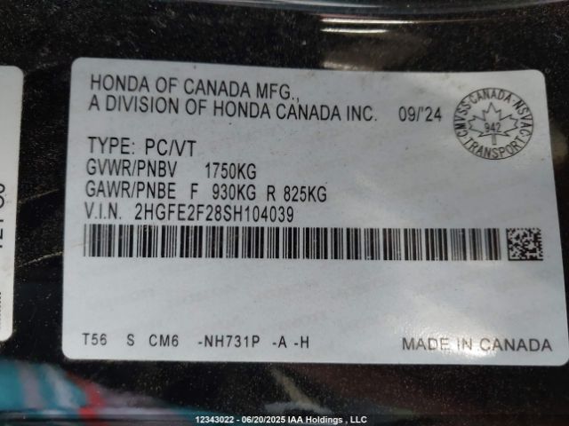 2HGFE2F28SH104039 Honda k20c9