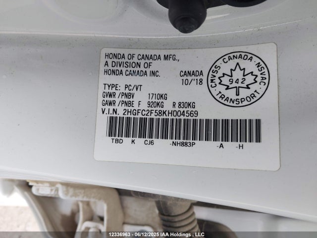 Honda Civic Lx 2019 2HGFC2F58KH004569 Image 38