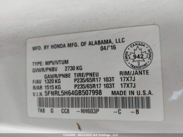 5FNRL5H64GB507998 Honda j35z8