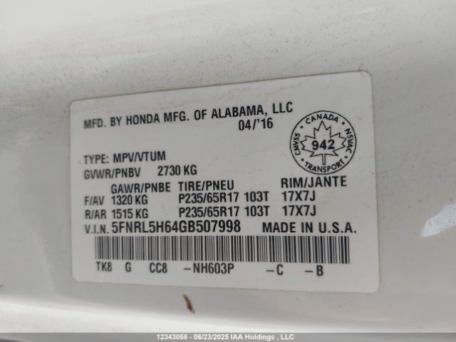 5FNRL5H64GB507998 Honda j35z8