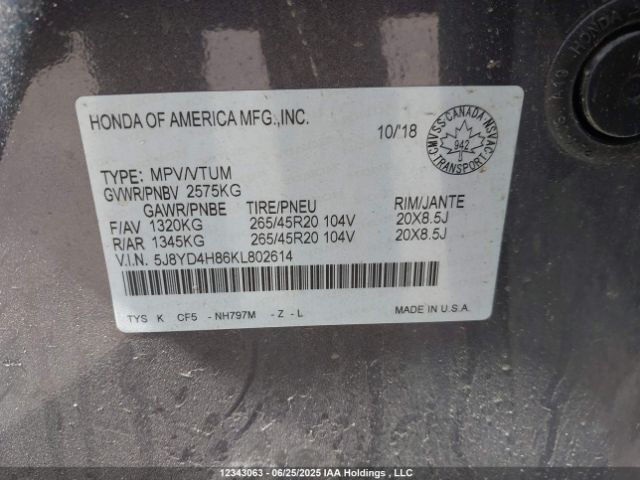 5J8YD4H86KL802614 Acura j35y5
