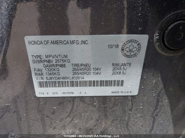 5J8YD4H86KL802614 Acura j35y5