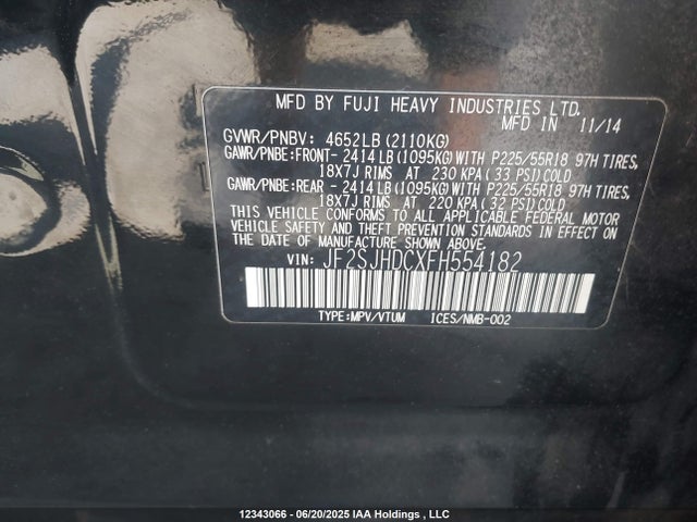 JF2SJHDCXFH554182 Subaru 2.0 turbo co