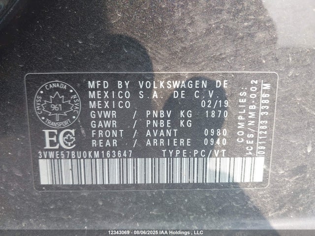 3VWE57BU0KM163647 Volkswagen 1.8 tsi