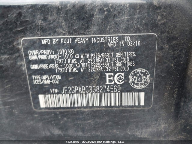 JF2GPABC3G8274569 Subaru naturally aspirated