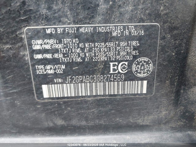 JF2GPABC3G8274569 Subaru naturally aspirated