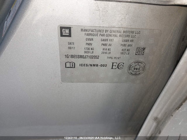 1G1BE5SM0J7102052 Chevrolet le2 -di: direct injection, vvt: variable valve timing, gen, alum