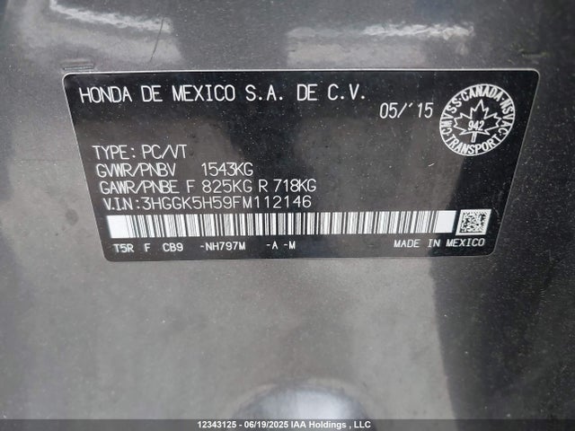 3HGGK5H59FM112146 Honda l15b1