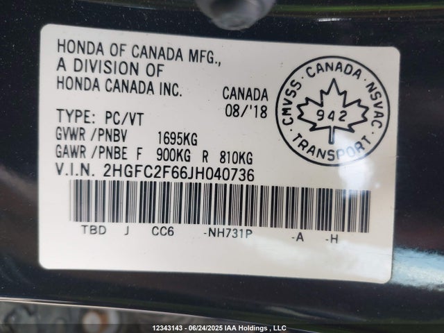 2HGFC2F66JH040736 Honda k20c2
