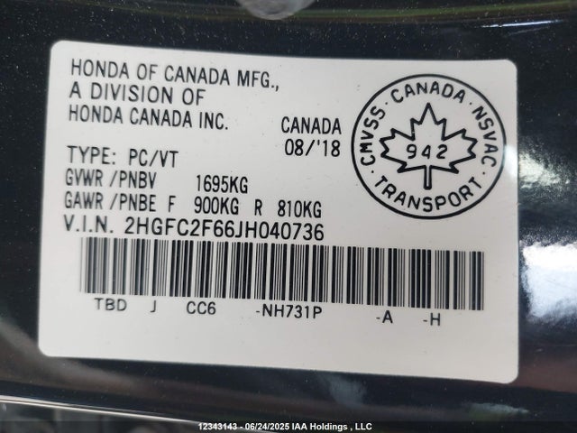 2HGFC2F66JH040736 Honda k20c2