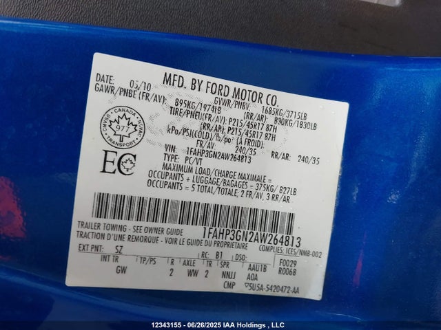 Продаж на аукціоні авто 2010 Ford Focus Ses, vin: 1FAHP3GN2AW264813, номер лоту: 12343155