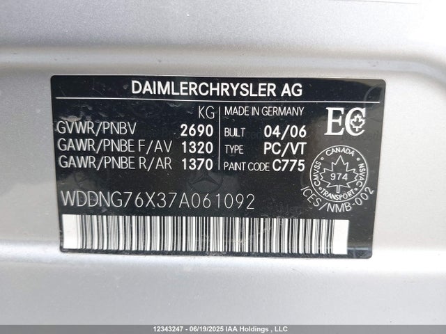 Продаж на аукціоні авто 2007 Mercedes-benz S 600 600, vin: WDDNG76X37A061092, номер лоту: 12343247