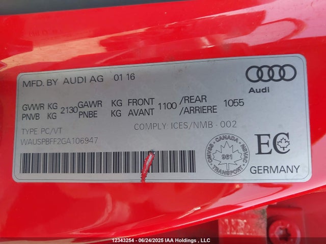 WAUSPBFF2GA106947 Audi 2016