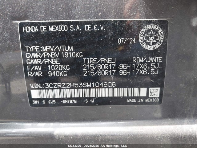 3CZRZ2H53SM104906 Honda k20z5