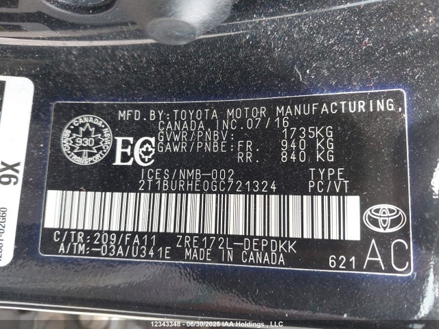 Toyota 2zr-fe 2016 2T1BURHE0GC721324 Image 9