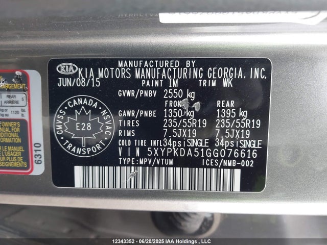 5XYPKDA51GG076616 KIA dohc gdi lambda ii