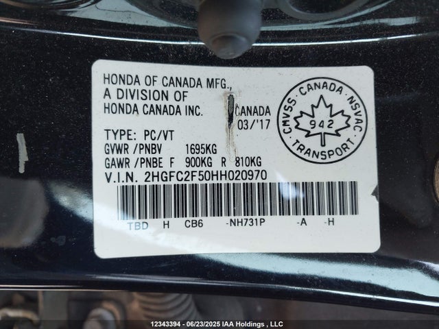 Honda k20c2 2017 2HGFC2F50HH020970 Image 9