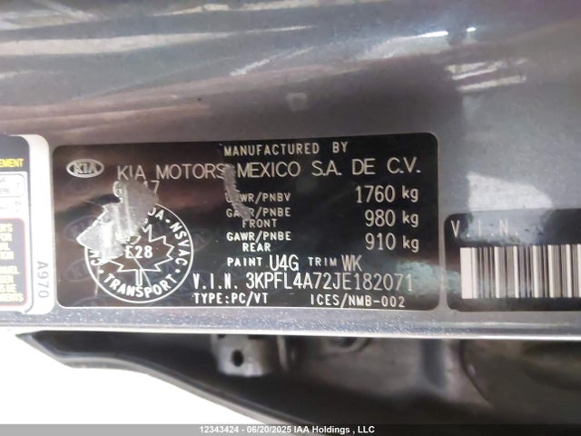 3KPFL4A72JE182071 KIA mpi nu