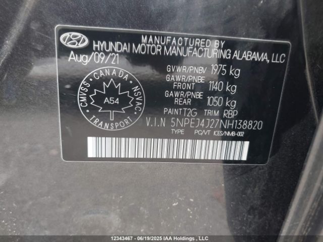 5NPEJ4J27NH138820 Hyundai t-gdi gamma ii