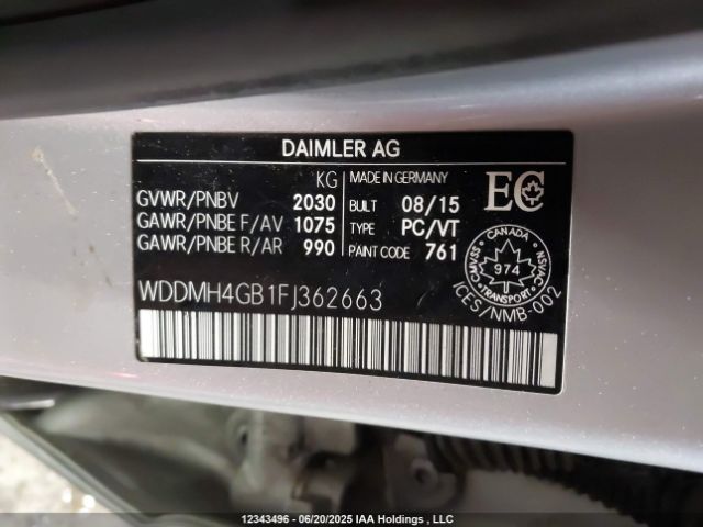 WDDMH4GB1FJ362663 Mercedes-Benz B-Class