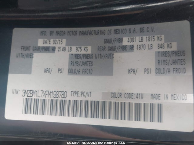 3MZBM1L7XFM198780 Mazda pe