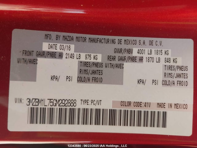 3MZBM1L75GM292888 Mazda pe