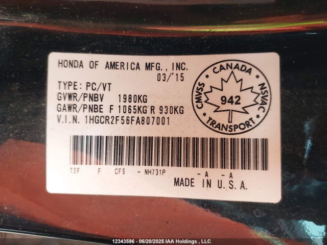 1HGCR2F56FA807001 Honda Accord Sport