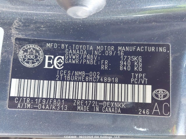 Toyota 2zr-fe 2017 2T1BURHE8HC748918 Image 9