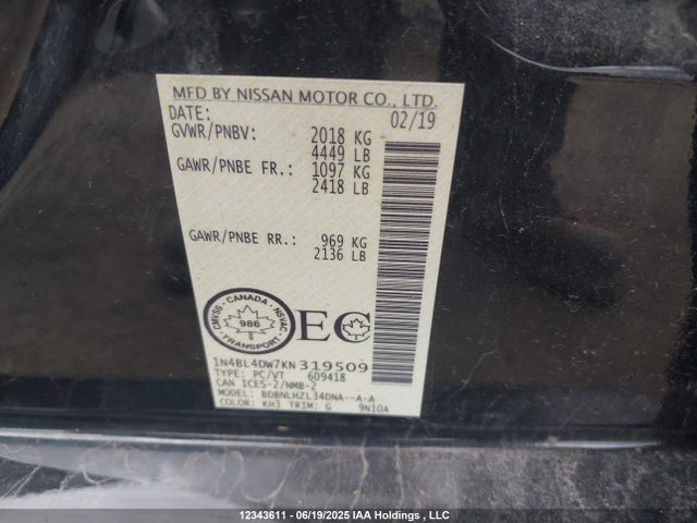 1N4BL4DW7KN319509 Nissan 2019