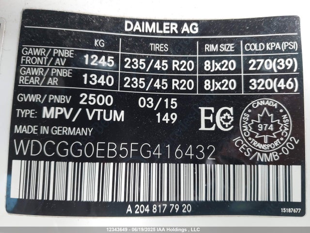WDCGG0EB5FG416432 Mercedes-Benz 2015