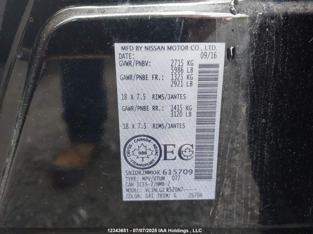 5N1DR2MMXHC615709 Nissan 2017