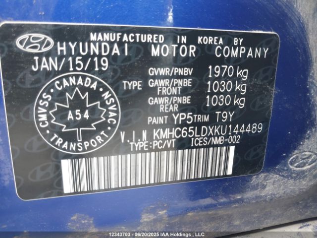 KMHC65LDXKU144489 Hyundai Ioniq
