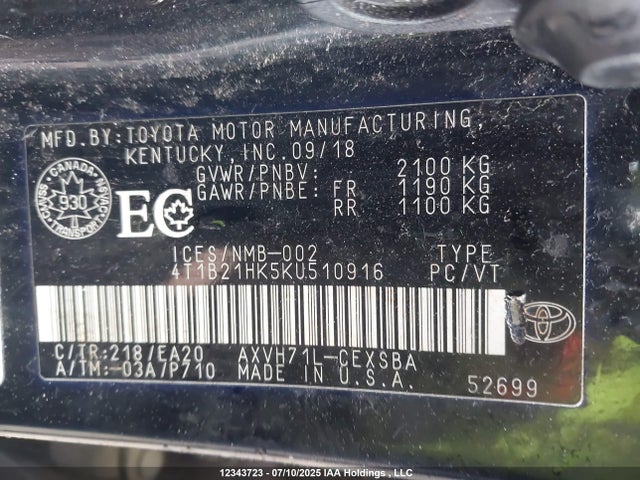 4T1B21HK5KU510916 Toyota a25a-fxs port+direct