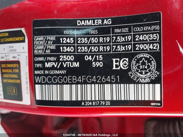 WDCGG0EB4FG426451 Mercedes-Benz Glk-Class