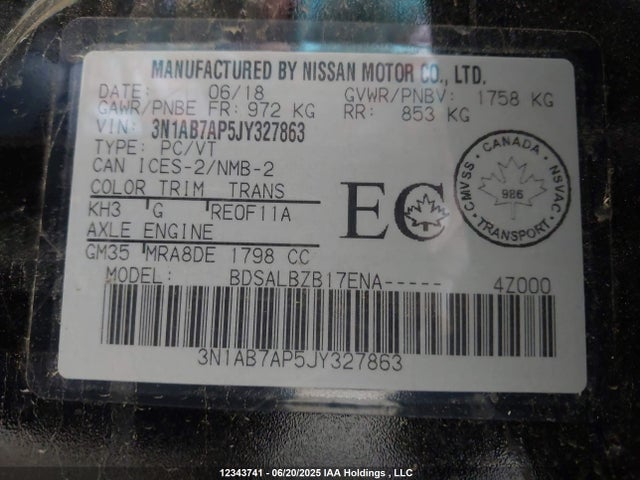 3N1AB7AP5JY327863 Nissan 2018