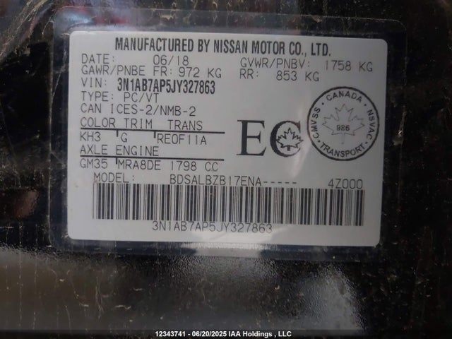 3N1AB7AP5JY327863 Nissan 2018
