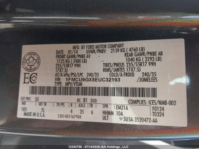 1FMCU9GX5EUC32193 Ford 2014