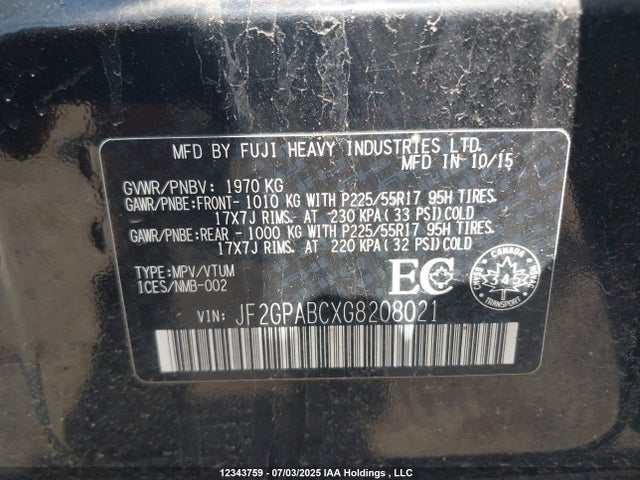 JF2GPABCXG8208021 Subaru naturally aspirated