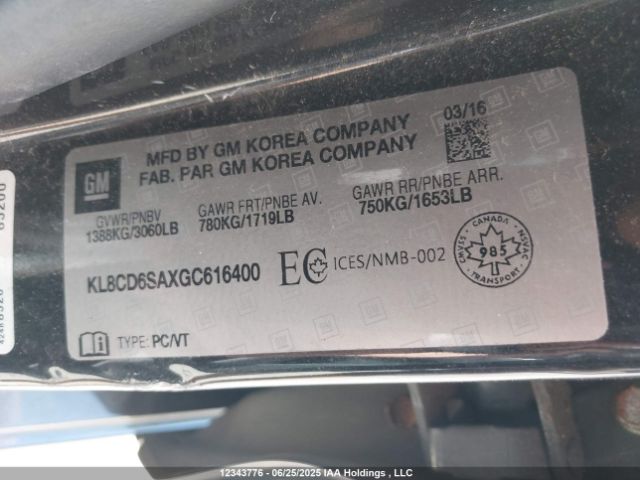KL8CD6SAXGC616400 Chevrolet lv7 - vvt: variable valve timing, alum, gen 1, var 1