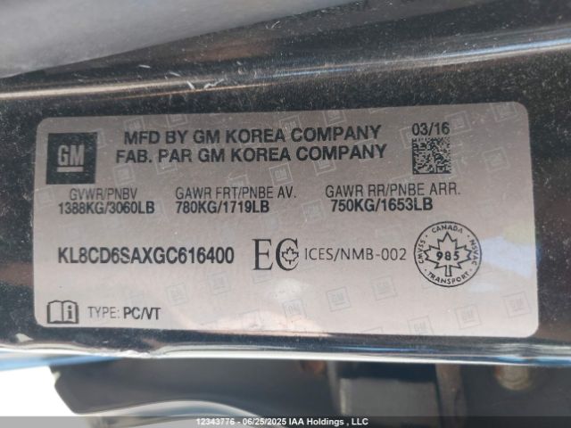 KL8CD6SAXGC616400 Chevrolet lv7 - vvt: variable valve timing, alum, gen 1, var 1
