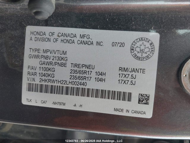 2HKRW1H22LH002440 Honda l15be