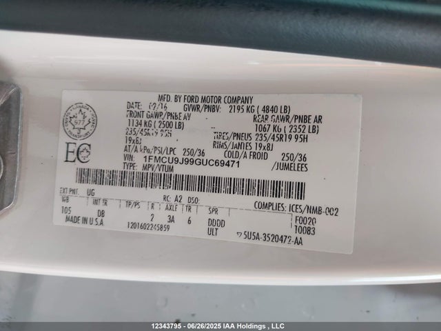 1FMCU9J99GUC69471 Ford 2016