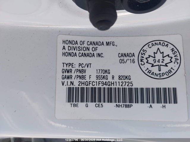2HGFC1F94GH112725 Honda l15b7