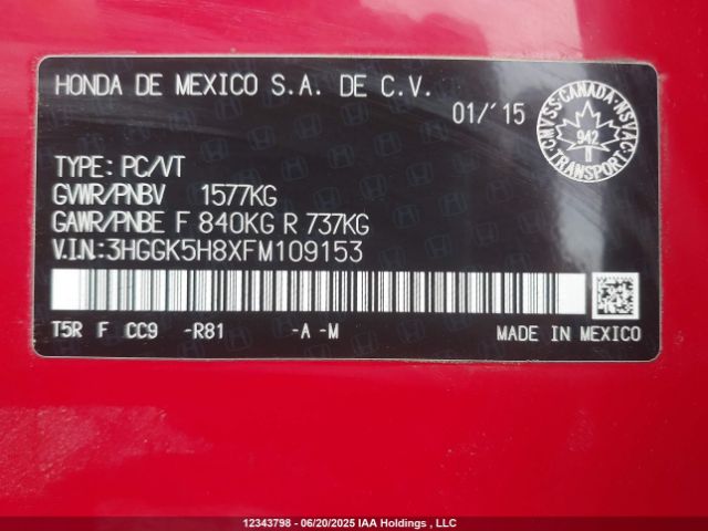 3HGGK5H8XFM109153 Honda l15b1
