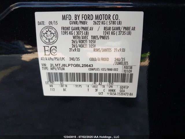 Lincoln gtdi 2016 2LMTJ8LP7GBL25643 Image 9