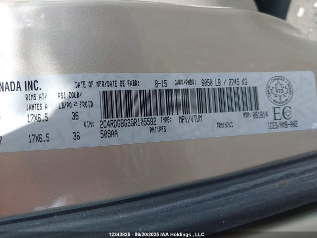 2C4RDGBG3GR105582 Dodge 2016