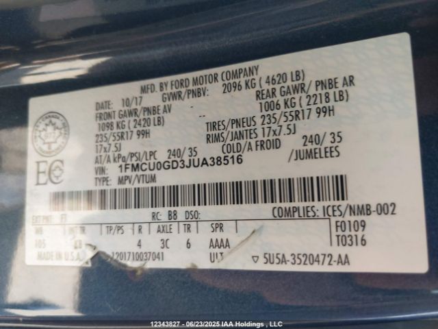 1FMCU0GD3JUA38516 Ford 1.5l gtdi sigma w/premium fuel
