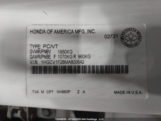 1HGCV1F28MA800642 Honda 2021