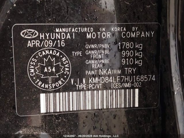 KMHD84LF7HU168574 Hyundai 2017