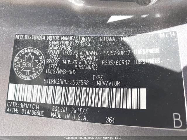 Toyota 2gr-fks 2015 5TDKK3DC0FS557568 Image 9